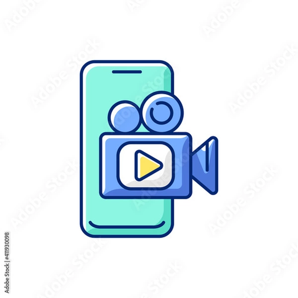 Fototapeta Mobile broadcast RGB color icon. Idea generation. Using mobile phone for streaming video. Getting new practical skills. Photography workshop. Modern journalism. Isolated vector illustration