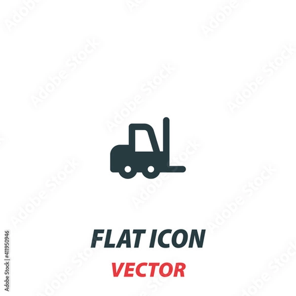 Obraz Fork lift truck loader icon in a flat style. Vector illustration pictogram on white background. Isolated symbol suitable for mobile concept, web apps, infographics, interface and apps design