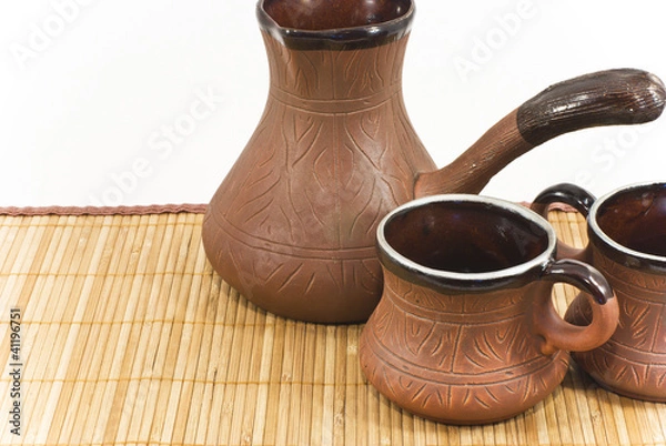 Obraz ceramic coffee cup  and ceramic coffee maker