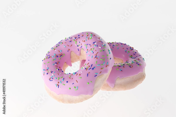 Obraz 3d render donuts with pink glaze
