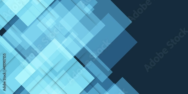 Fototapeta Square shapes composition geometric abstract background. Flat shadow effects and fluid gradients. Modern overlapping forms. Blue green abstract digital business background with square shape for design