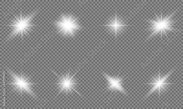 Obraz White beautiful light explodes with a transparent explosion. Vector, bright illustration for perfect effect with sparkles. Bright Star. Transparent shine of the gloss gradient, bright flash.