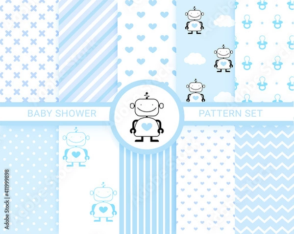 Obraz Baby boy pattern.  Baby shower seamless pattern set.