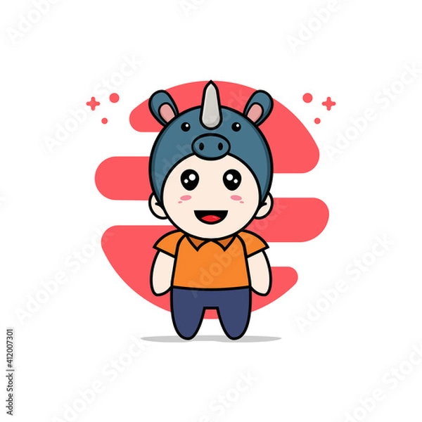 Obraz Cute courier character wearing rhino costume.