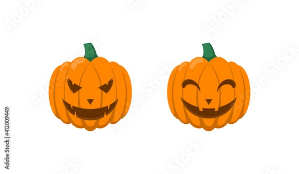 Fototapeta Fla Illustration of Angry and Happy Face Halloween pumpkin vector Cartoon Design.