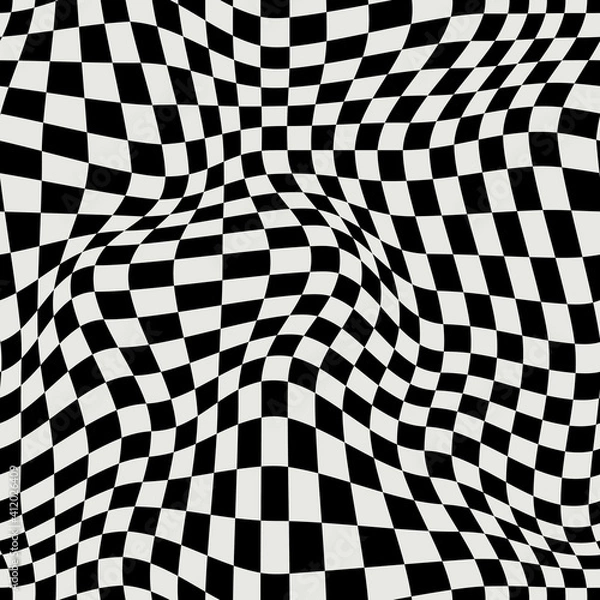 Fototapeta DISTORTED CHECKERED PATTERN. VECTOR SEAMLESS PATTERN