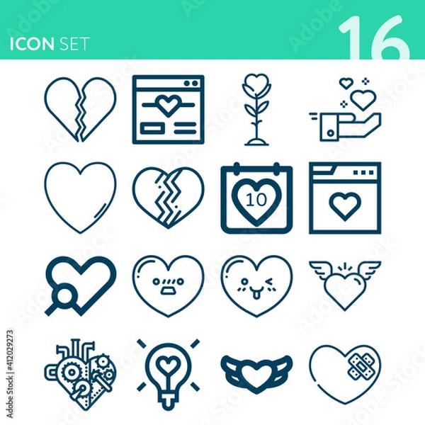 Obraz Simple set of 16 icons related to tenderness