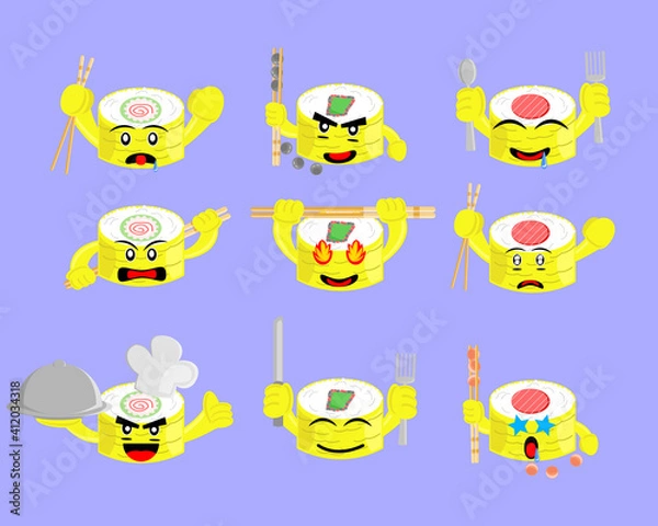 Fototapeta Illustration vector graphic cartoon character of japanese food of sushi roll set with egg layer
