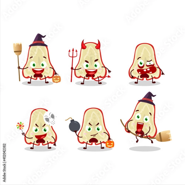 Obraz Halloween expression emoticons with cartoon character of slice of watter apple