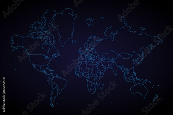Fototapeta Map of World,Green map on dark background of map of World symbol for your web site design map. Vector illustration eps 10.
