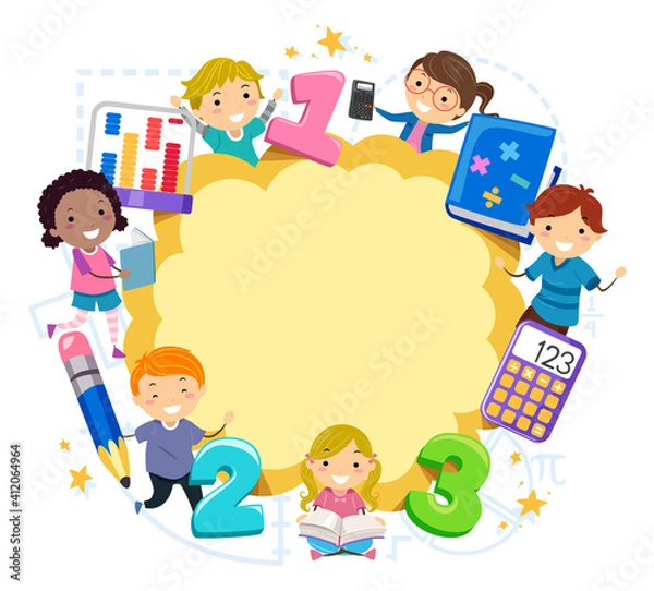 Obraz Stickman Kids Math Frame Illustration