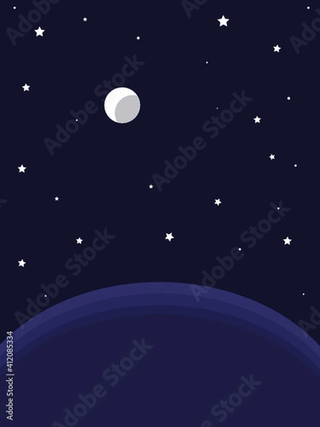 Fototapeta Vector Illustration of Simple Outerspace with Moon and Stars