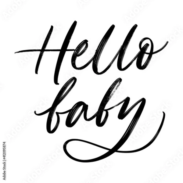 Fototapeta HELLO BABY. VECTOR LOVELY LETTERING TYPOGRAPHY ABOUT BABY