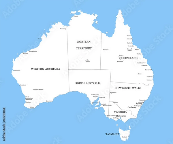 Obraz Map Of Australia with major Towns and Cities
