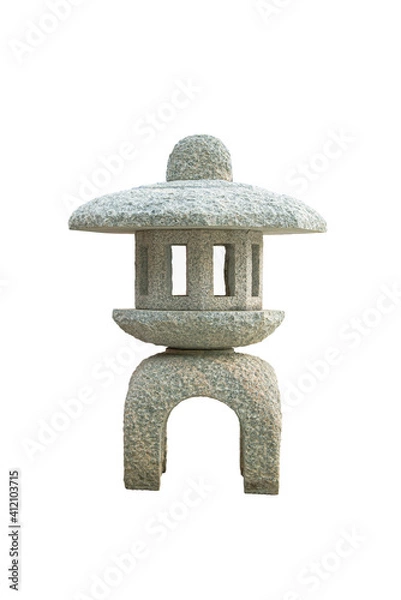 Fototapeta Japanese stone lantern placed in front of a white background.