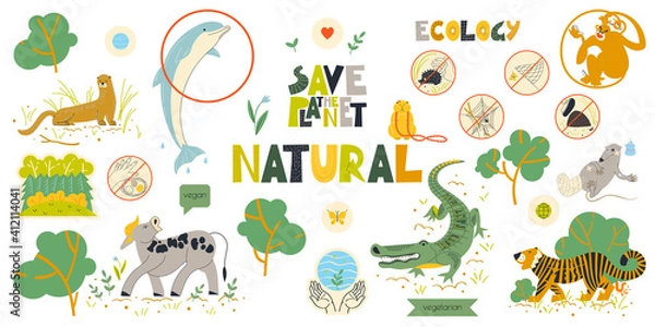 Fototapeta A set of vector clipart on the theme of an animal protection.