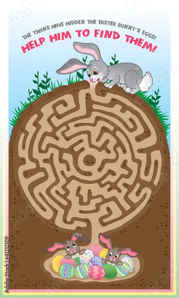 Obraz Easter bunny maze for kids! Find the easter eggs!