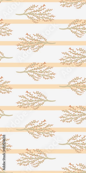 Fototapeta Seamless vector pattern with branches and stripes for decoration, textile, fabric, stationery, wrapping paper