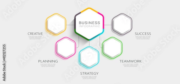 Obraz Modern Imitating Neon Thin Line Infographic Template with 5 Steps for Success. Business Process Chart with Options for Brochure, Diagram, Workflow, Timeline, Number Options. Vector EPS 10