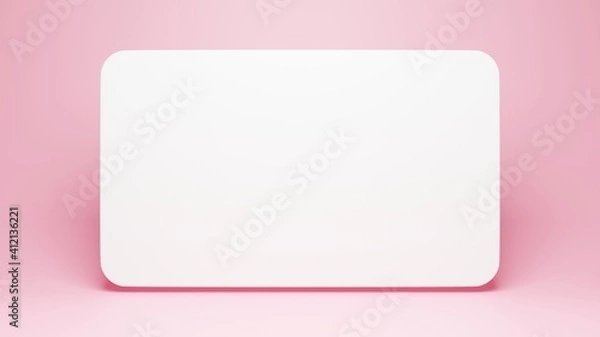 Fototapeta White Blank Card on isolated pastel pink background color. Minimal concept of 3D render.