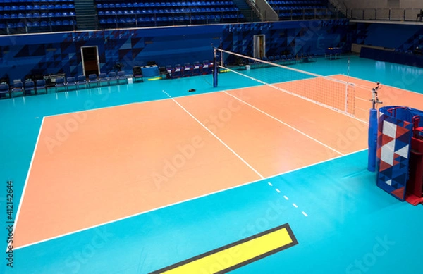 Obraz volleyball team before the match. training volleyball players before the match.