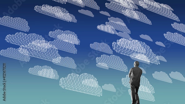 Fototapeta Cloud computing, Cloud Computing Technology, Cloud technology with human concept. 3d illustration