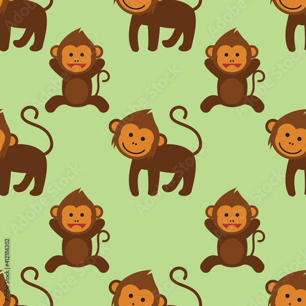 Fototapeta monkey ornament seamless pattern. vector illustration