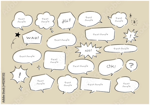 Obraz 手描きふきだし　ペン　セット／大人かわいい　ゆるい　素材