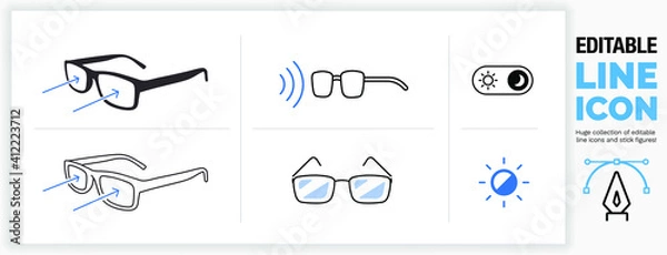 Obraz Editable line icon of blue light filter glasses