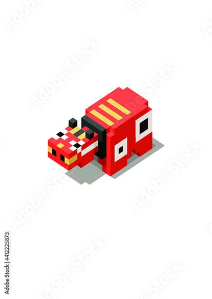 Fototapeta 赤べこのブロックイラスト