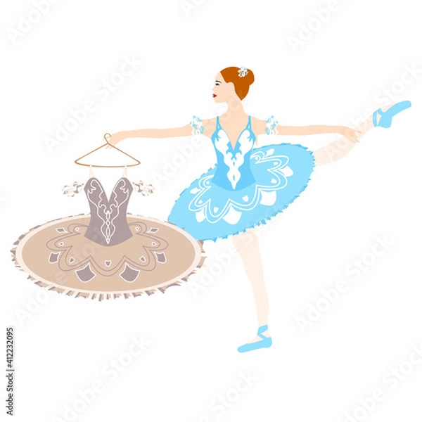 Obraz Ballerina in tutu lacedress, pointe shoes, dancing and posing, vector ballet