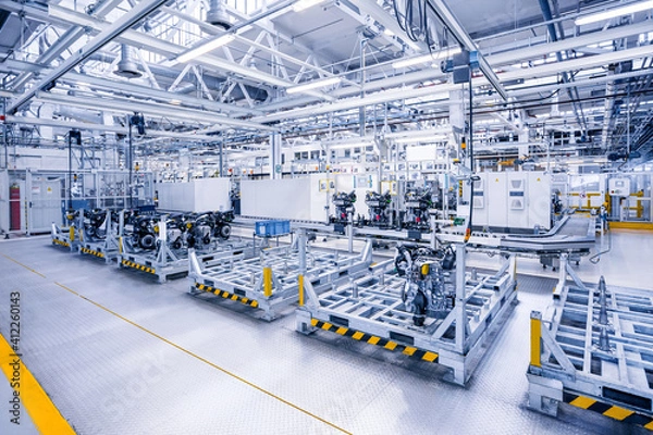 Obraz car engines at conveyor line