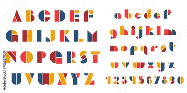Fototapeta Bauhaus letters and numbers set. Modern typography. Font for events, promotions, logos, banner, monogram and poster.