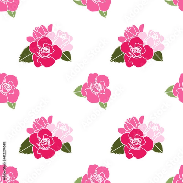 Obraz Roses on white background, floral seamless pattern