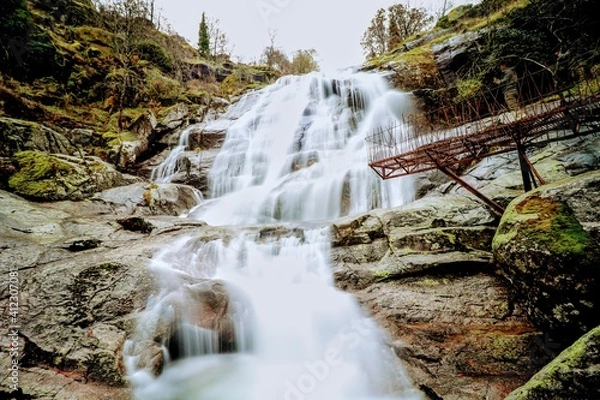 Obraz waterfalls of a mountain river in autumn focus selected