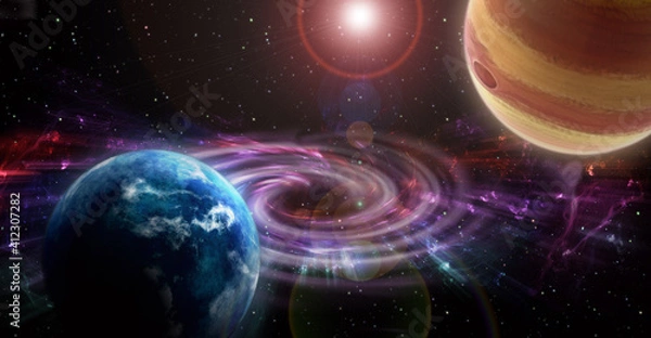 Fototapeta Space illustration of planets and stardust.
