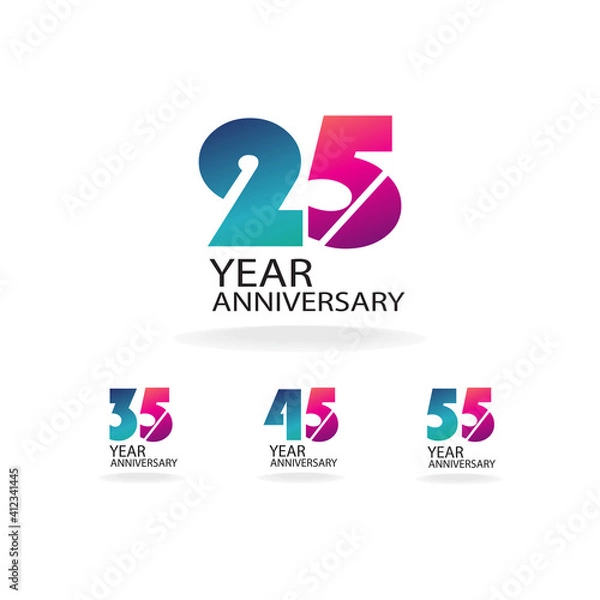Obraz set year anniversary invitation, greeting card, poster template, Anniversary Vector layered paper cut style number.