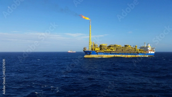 Fototapeta Offshore FPSO ship in production. Floating production, storage, and offloading. (FPSO).
