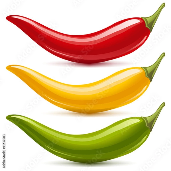 Obraz Gorący zestaw wektorów papryki chili. Czerwony, żółty i zielony