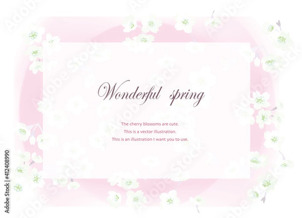 Fototapeta ピンクの桜模様の背景水彩風イラスト