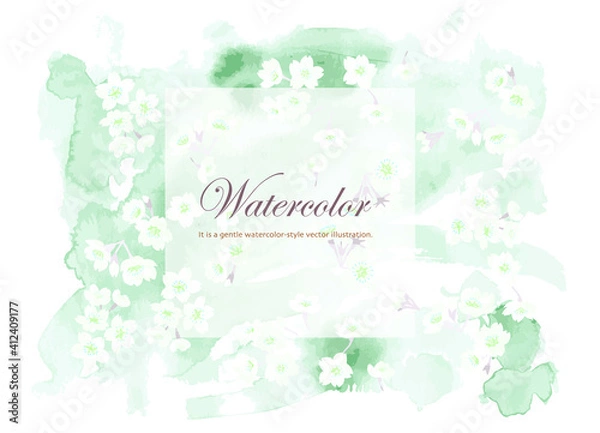 Fototapeta 桜模様のグリーンの水彩風背景イラスト