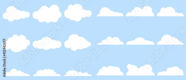 Obraz Clouds, large set of clouds isolated on a light blue background. Vector, cartoon illustration. Vector.