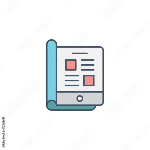 Fototapeta Online magazine icon, color, line, outline vector sign, linear style pictogram isolated on white. Symbol, logo illustration