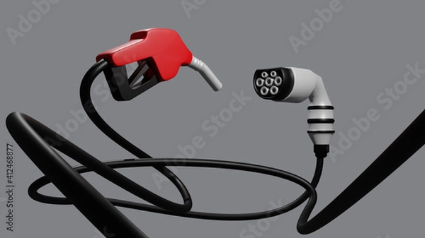 Fototapeta Nozzles and EV Charger abstract isolate background 3D render