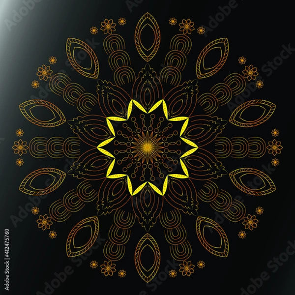 Fototapeta Gold and Black Mandala, Dreamy gradient wallpaper with mandala pattern. Vector background Tibetal and Indian take for yoga, meditation poster.