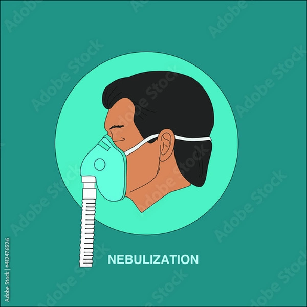 Obraz person on mask having nebulization flat concept design