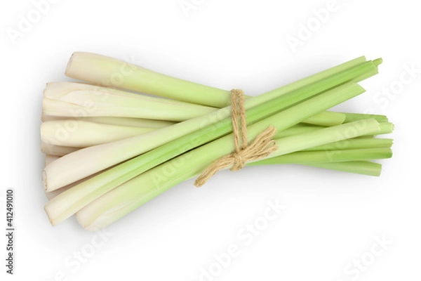 Fototapeta Fresh Lemongrass isolated on white background with clipping path and full depth of field, Top view. Flat lay