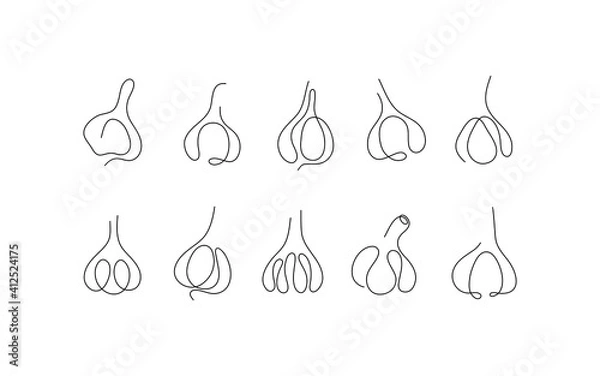 Fototapeta One line art style garlic. Abstract creative food in minimalism design. Hand drawn vector illustration. 