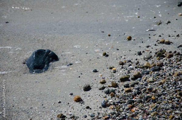 Fototapeta Sandstrand mit Kieselsteinen auf Sardinien