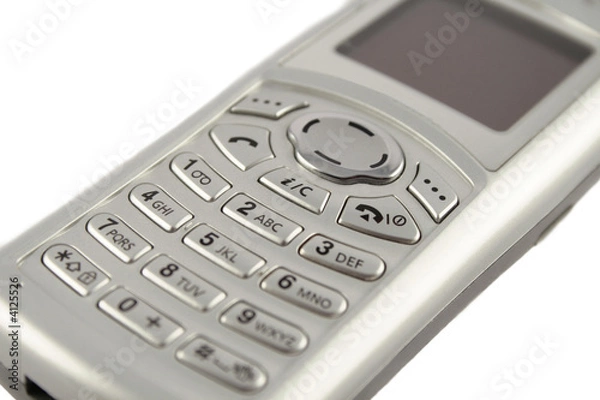 Fototapeta Silver cell phone on white background